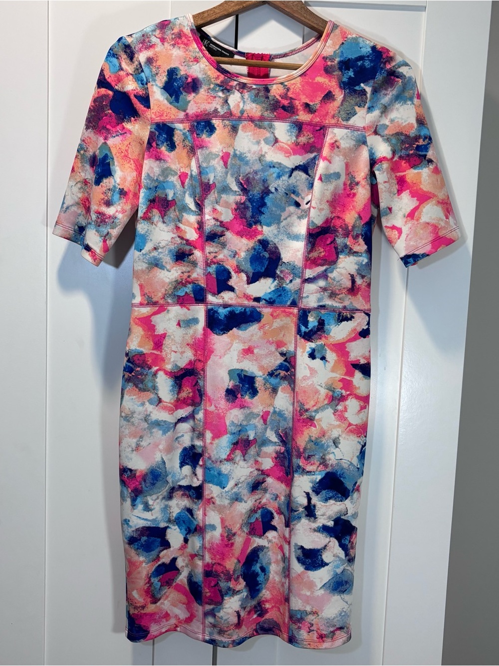 INC International Concepts Size 8 Watercolor Floral Sheath Dress Pink Blue